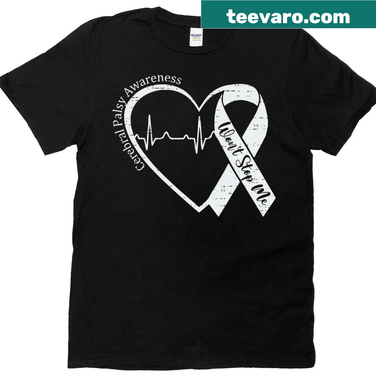 Cerebral Palsy awareness T-shirt with heart graphic design — on a men's t-shirt