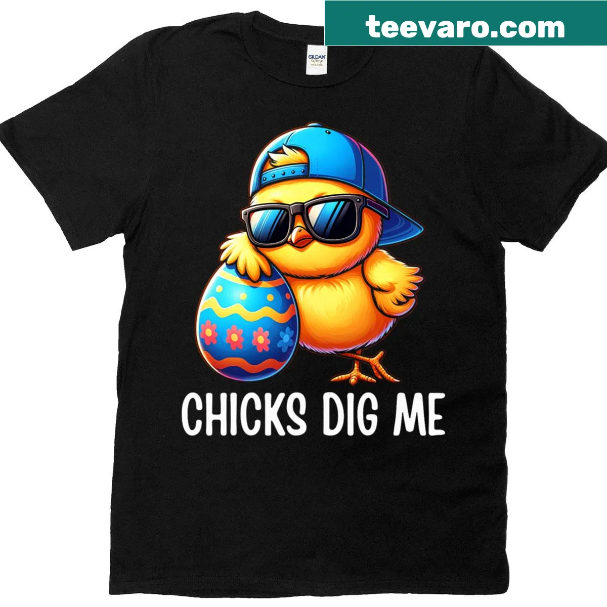 Easter-themed toddler t-shirt with the phrase 'Chicks Dig Me' in playful font. — on a men's t-shirt