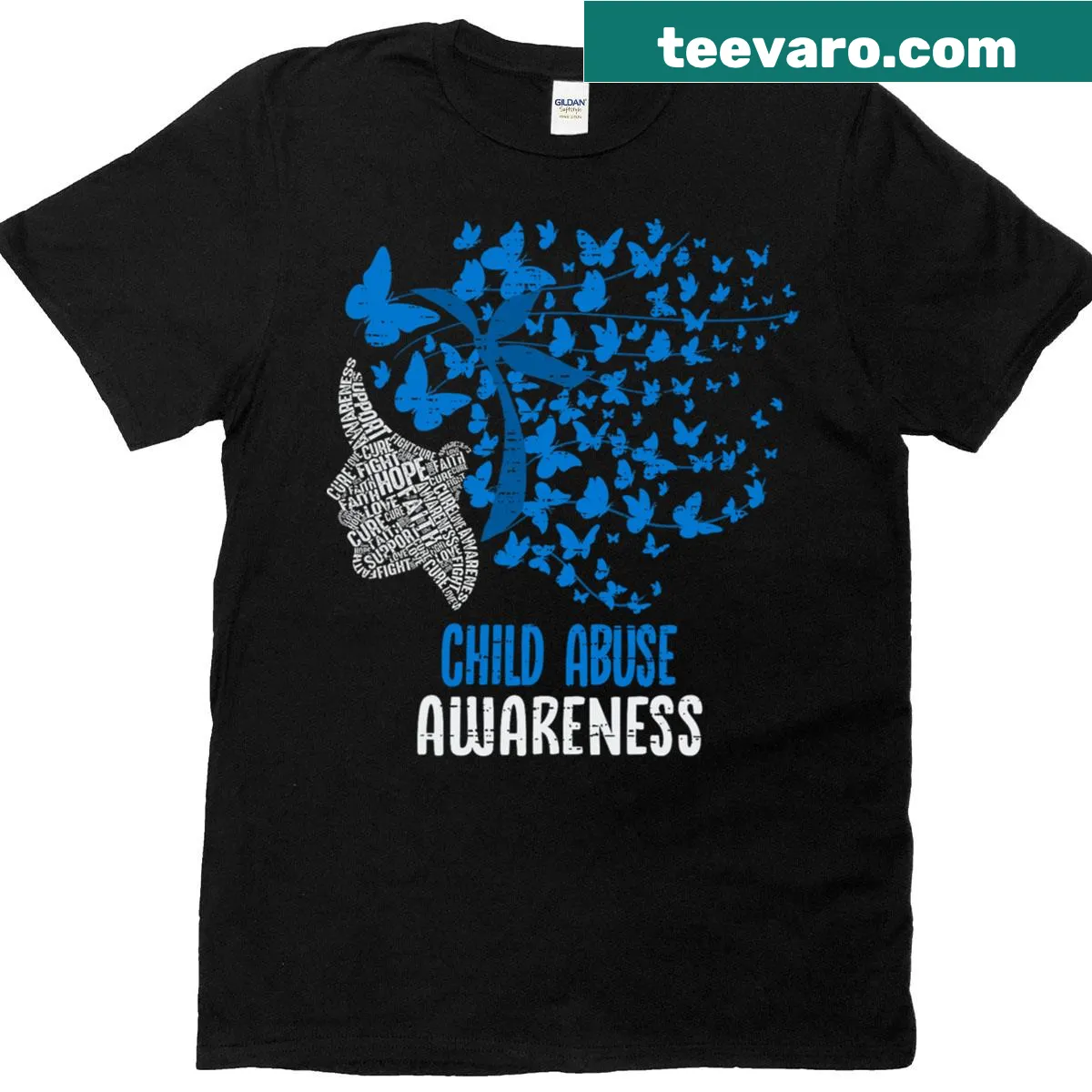 Butterfly design for Child Abuse Prevention awareness on t-shirt — on a men's t-shirt