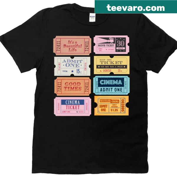 T-shirt featuring nostalgic cinema ticket illustration