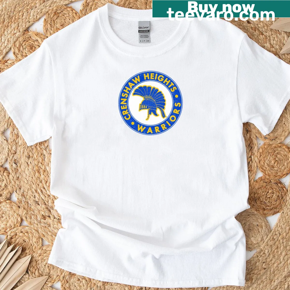Crenshaw Heights Warriors emblem T-shirt with bold sports graphics — on a men's t-shirt