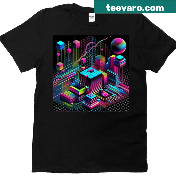 Cubist grid pattern T-shirt featuring a modern art design