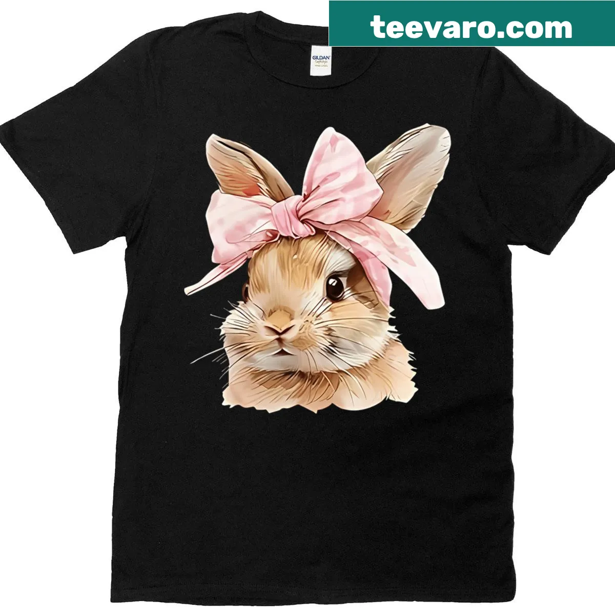 Cute cartoon bunny face with bow on a T-shirt for girls — on a men's t-shirt
