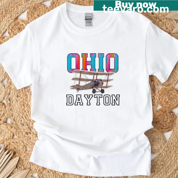 Graphic of an airplane taking off with Dayton, Ohio text
