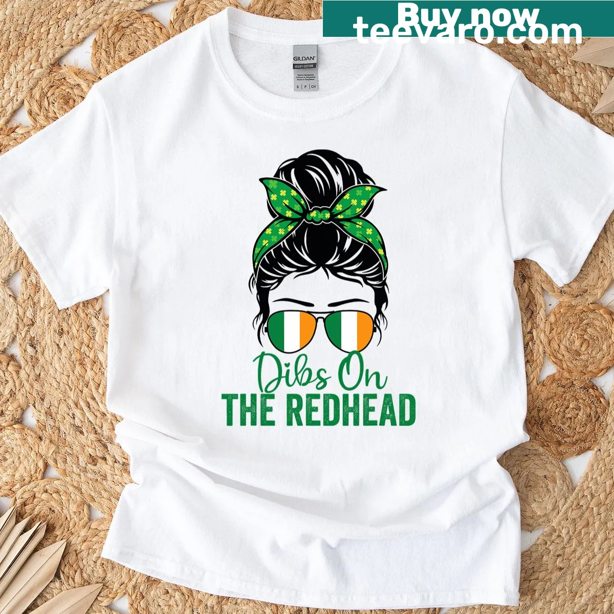 Funny St. Patrick's Day T-shirt with 'Dibs On The Redhead' text — on a men's t-shirt