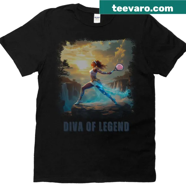 Graphic of a mythical tennis warrior on a T-shirt