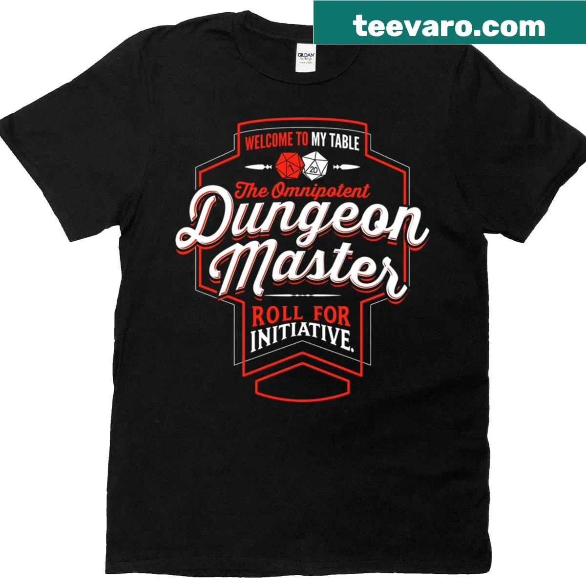 T-shirt with playful Dungeon Master rules for tabletop gaming — on a men's t-shirt