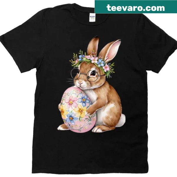 Cute Easter Bunny with glasses and decorated egg graphic