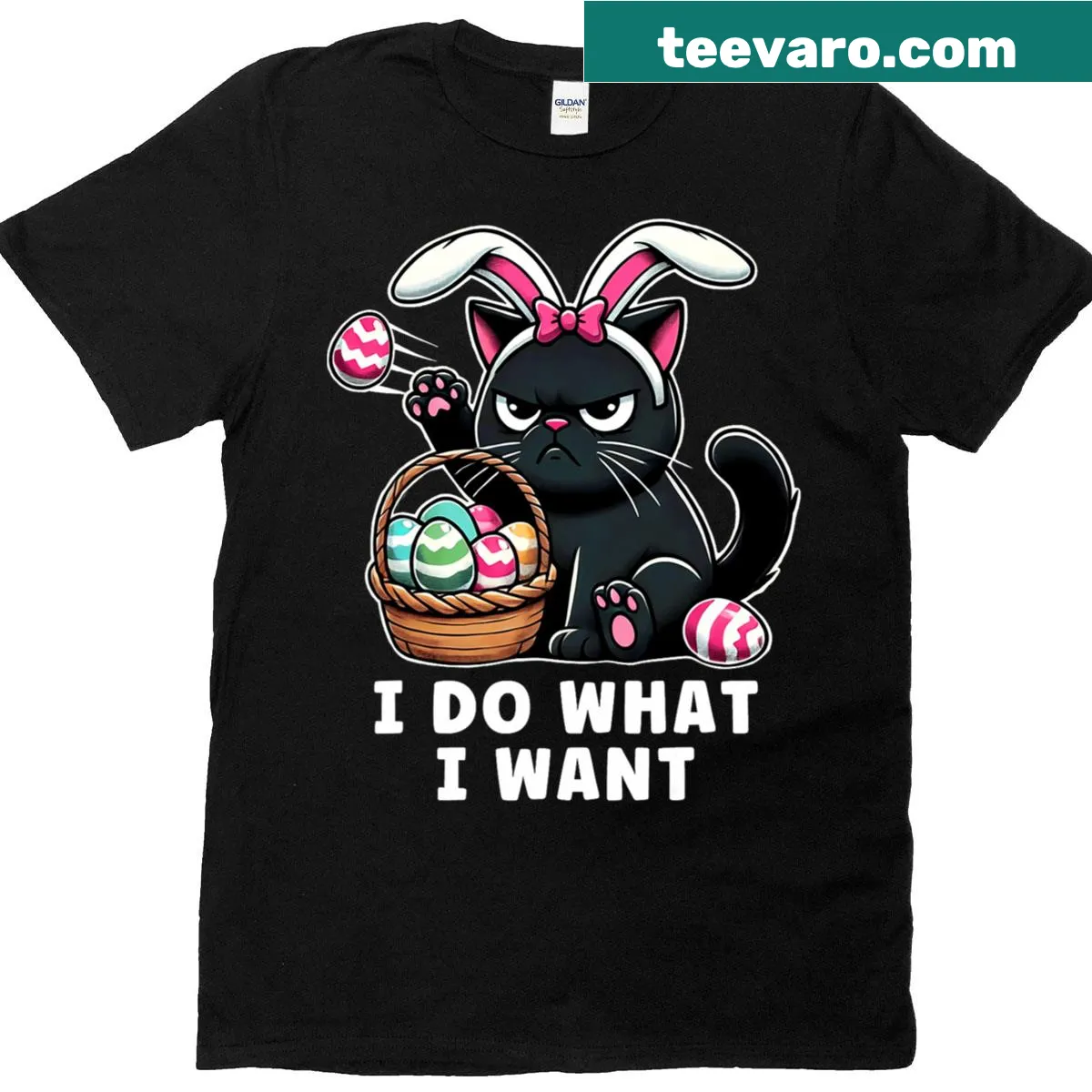 Playful cat illustration in an Easter basket for men celebrating the holiday. — on a men's t-shirt