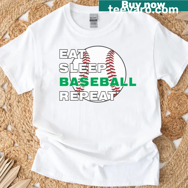 Sporty Eat Sleep Baseball Repeat tee with fun graphic