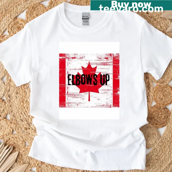 Canadian themed shirt featuring hockey illustrations and bold text