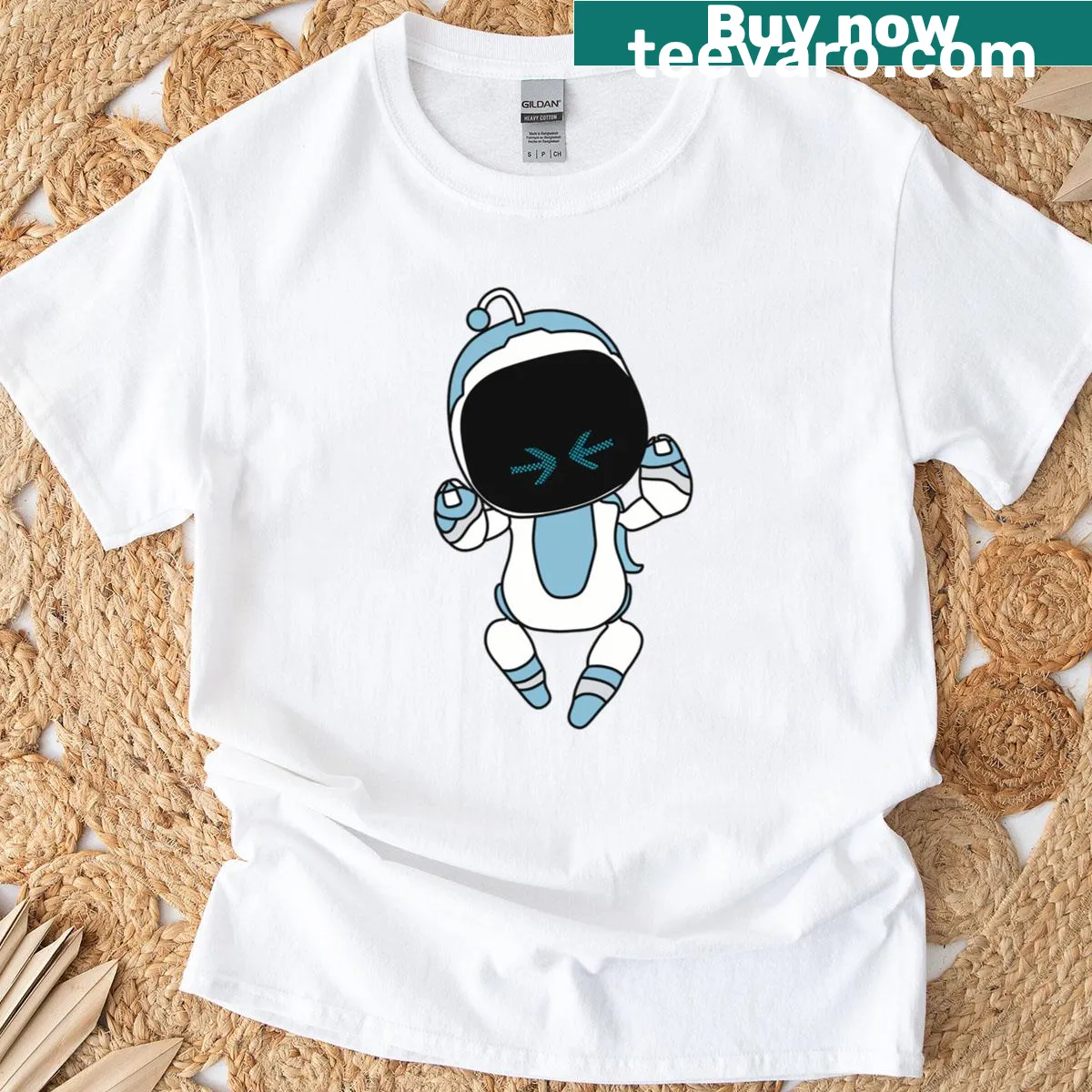 Whimsical robot graphic t-shirt — on a men's t-shirt