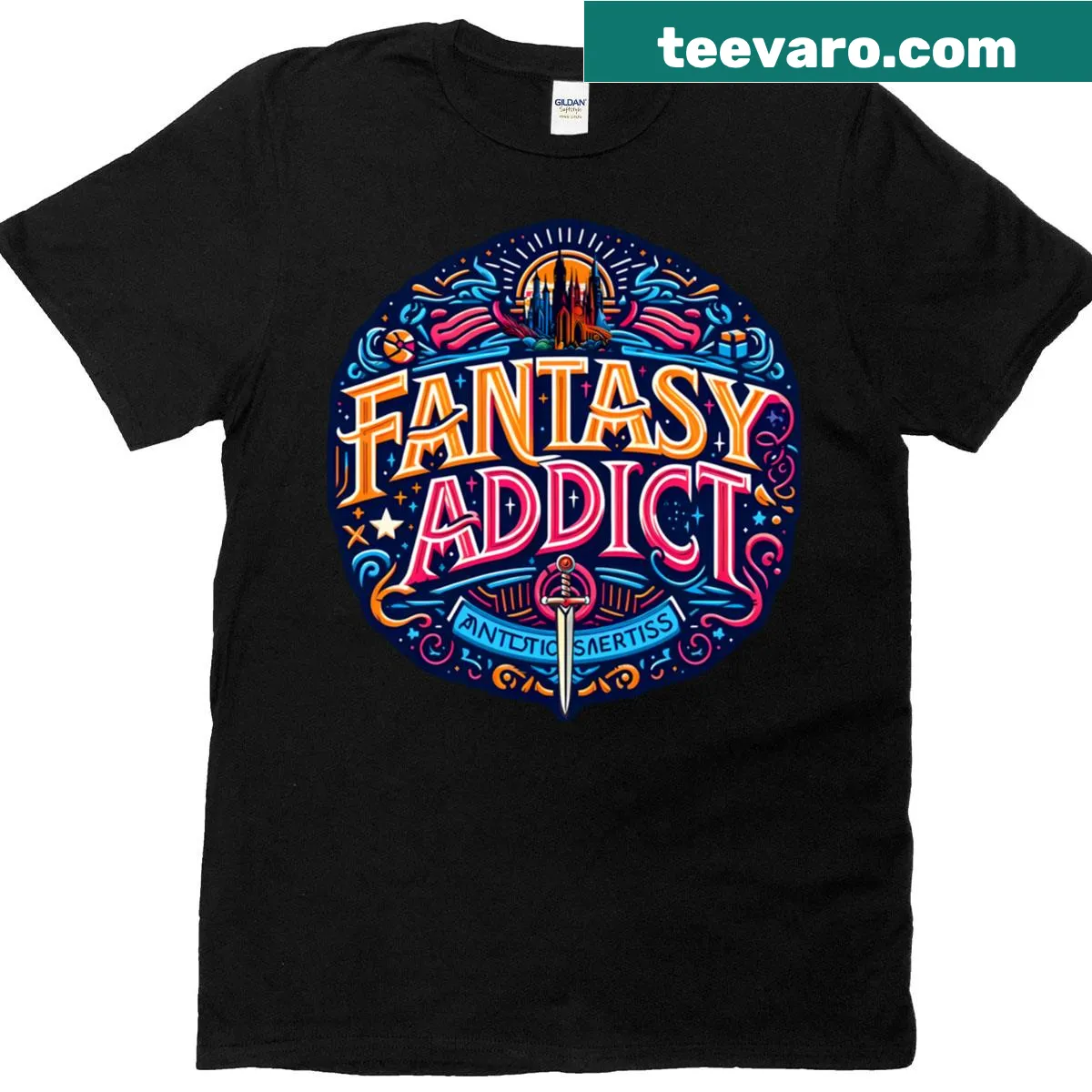 Typographic fantasy-themed t-shirt — on a men's t-shirt
