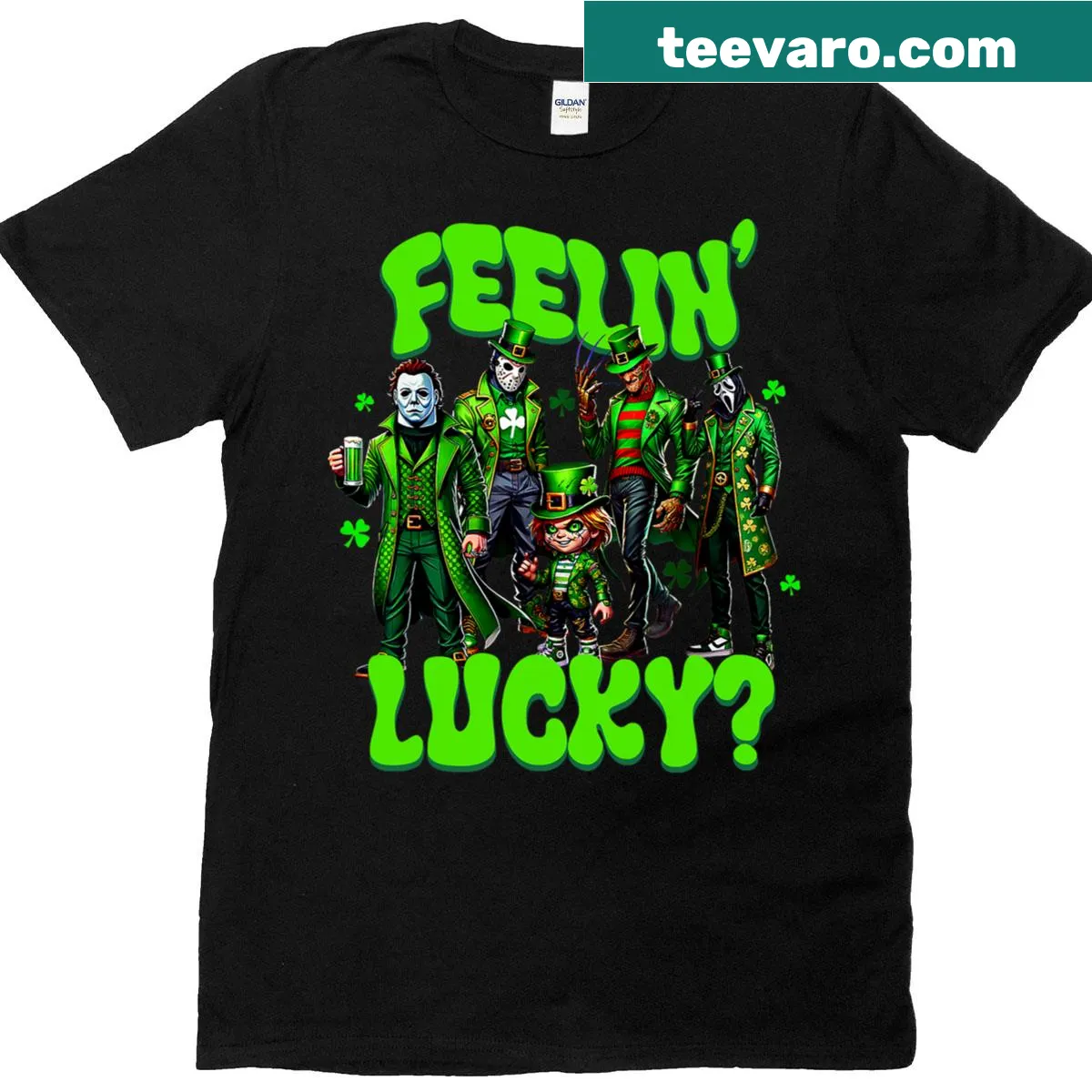 Funny St. Patrick's Day t-shirt with a horror theme — on a men's t-shirt