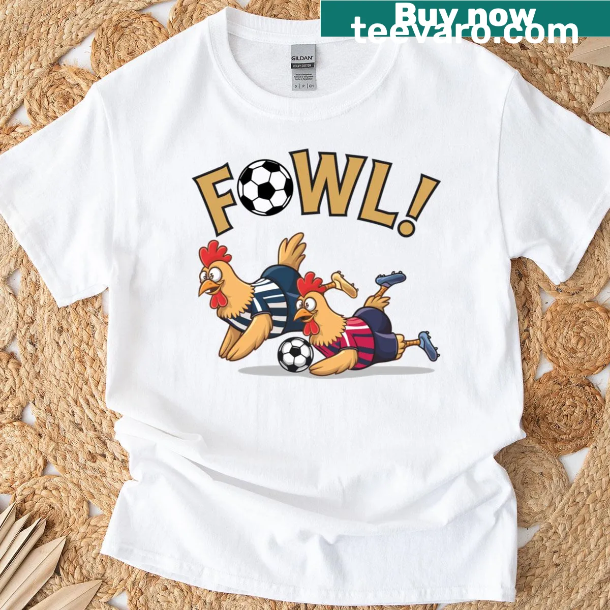 Humorous soccer-themed T-shirt with playful illustration — on a men's t-shirt