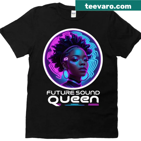 Bold graphic T-shirt with 'Future Sound Queen' text for music lovers