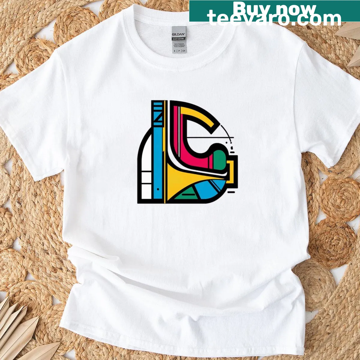 Abstract geometric design T-shirt with rhythmic shapes. — on a men's t-shirt