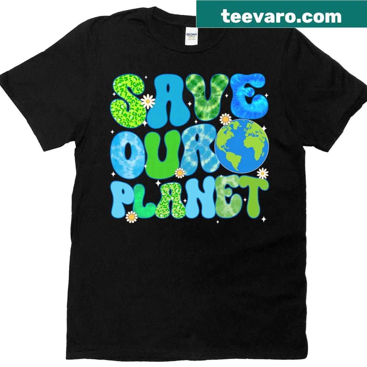 Illustrative T-shirt promoting Earth Day for kids — on a men's t-shirt