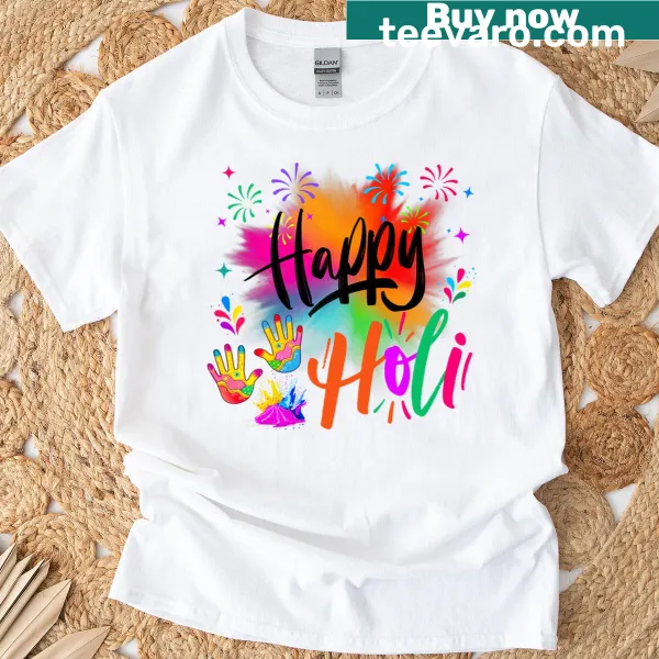 T-shirt celebrating Holi festival with colorful design