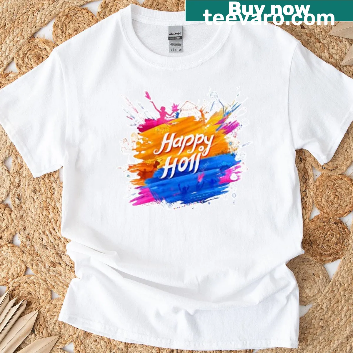 Festive Holi T-shirt celebrating the joy of the festival. — on a men's t-shirt