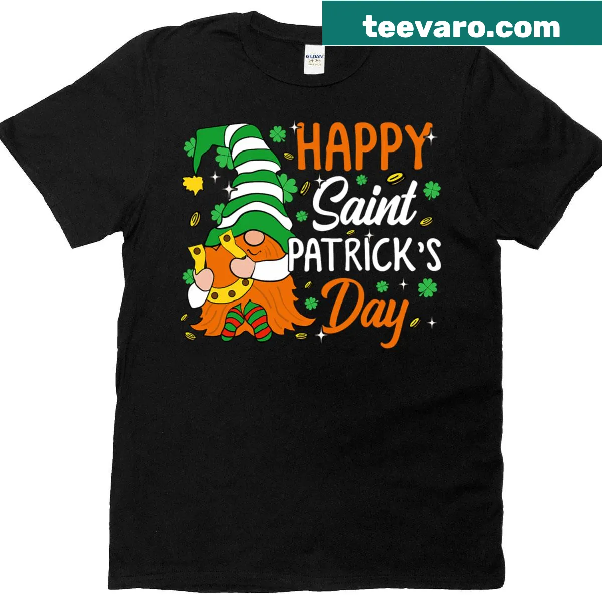 Kids' St. Patrick's Day T-shirt with gnome and shamrock design — on a men's t-shirt