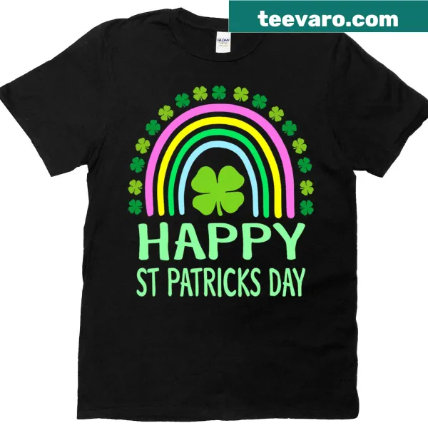 Lively St. Patrick's Day T-shirt featuring rainbows and shamrocks
