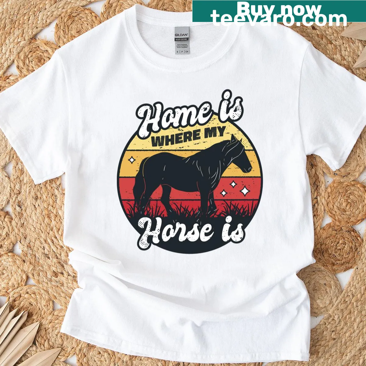 Retro t-shirt with the phrase 'Home Is Where My Horse Is.' — on a men's t-shirt