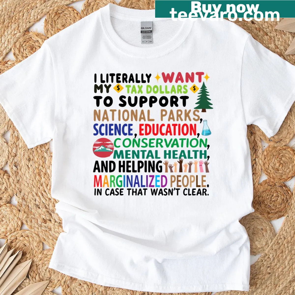 T-shirt advocating for tax support for national parks — on a men's t-shirt