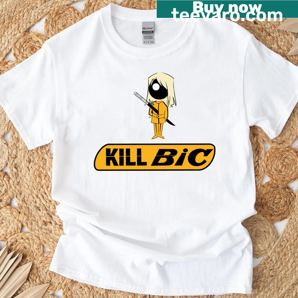 Edgy text graphic on a casual Kill Bic t-shirt — on a men's t-shirt