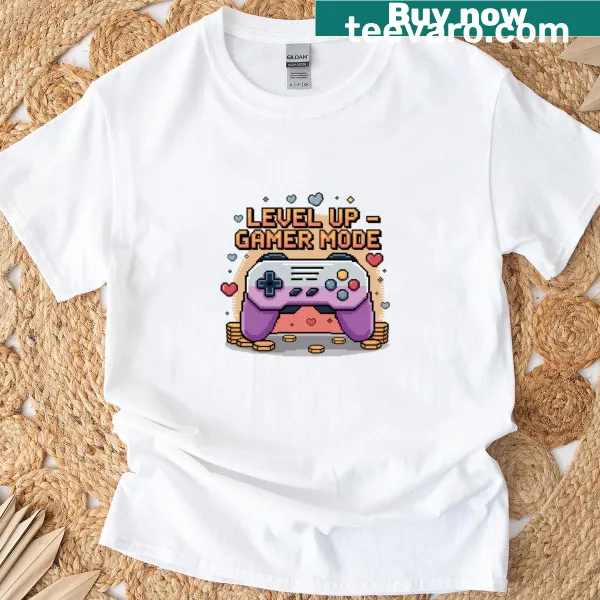 Gamer T-shirt with playful level up typography