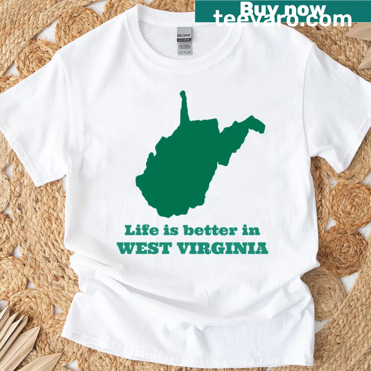 West Virginia themed T-shirt celebrating outdoor life — on a men's t-shirt