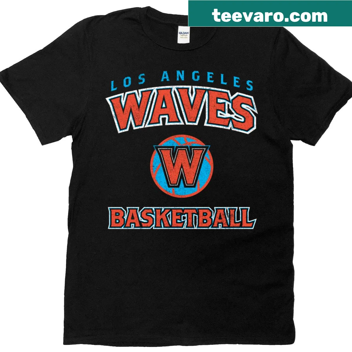 Los Angeles Waves Basketball T-shirt with team logo design. — on a men's t-shirt