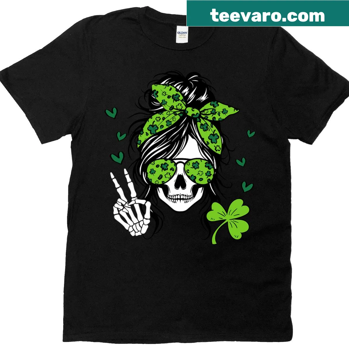 Edgy skull graphic with shamrocks on a St. Patrick's Day t-shirt. — on a men's t-shirt