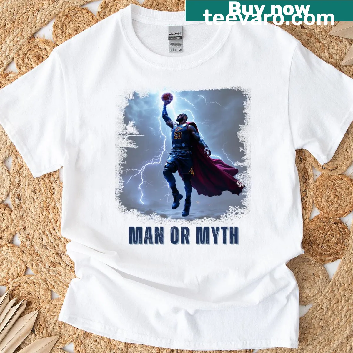 Dramatic basketball dunk graphic on a T-shirt — on a men's t-shirt