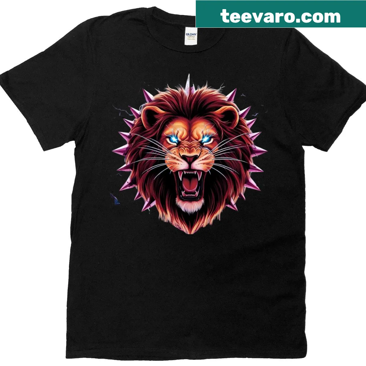 Metallic lion graphic t-shirt showcasing strength and courage — on a men's t-shirt