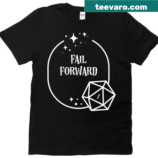 Minimalist t-shirt with 'Critical Fail, Fail Forward' typography