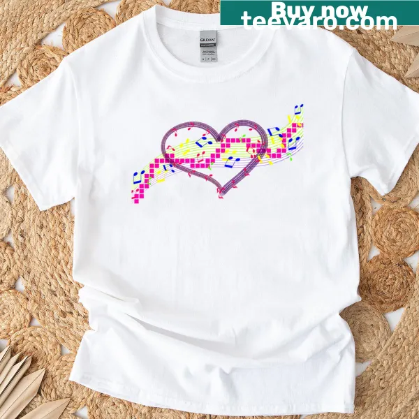 T-shirt featuring a dynamic design celebrating the love of music