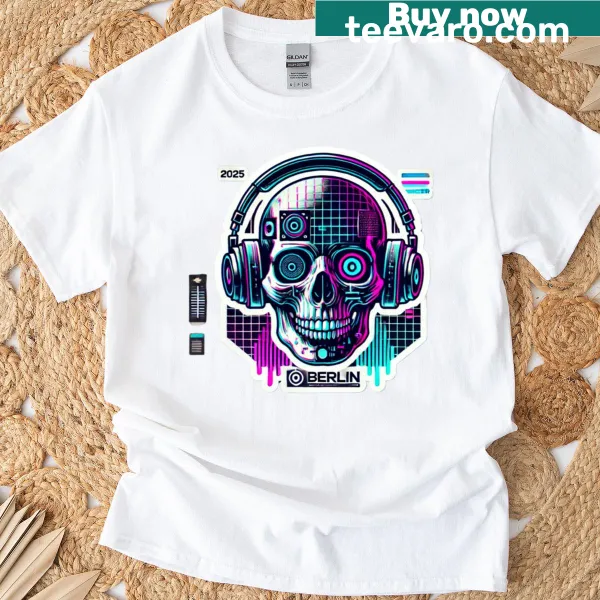 Bold Neon Rave Skull t-shirt with 'Drop The Bass' graphic