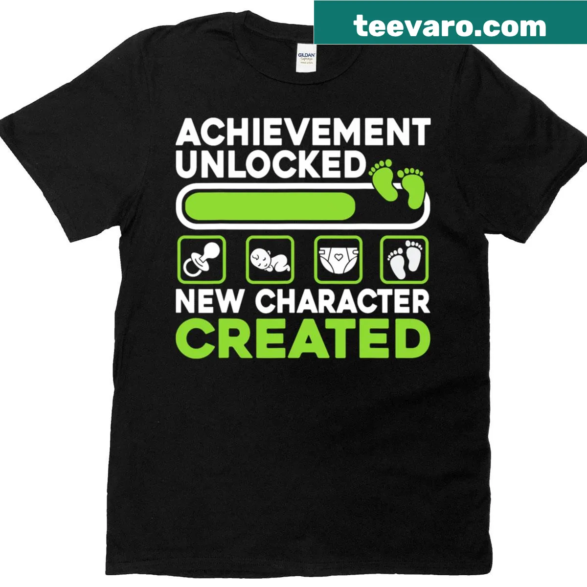 Funny text design reading 'New Character Created' for dads. — on a men's t-shirt