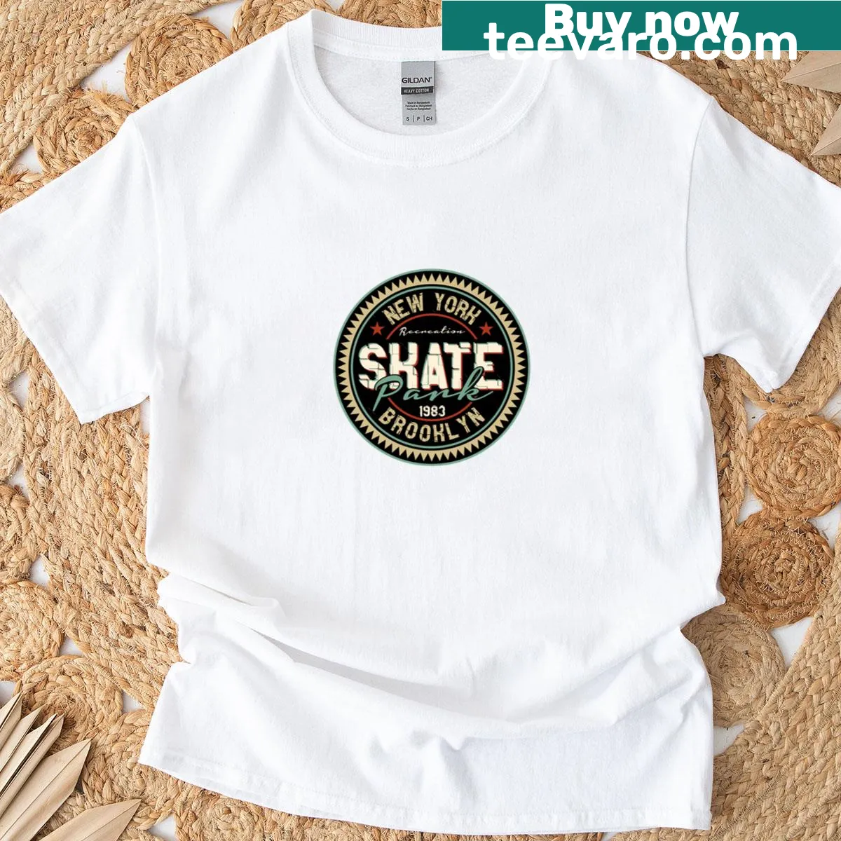 Vintage skate park graphic T-shirt celebrating Brooklyn 1983 — on a men's t-shirt