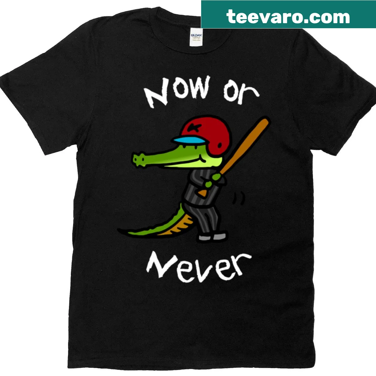 Inspirational 'Now Or Never' typographic t-shirt — on a men's t-shirt