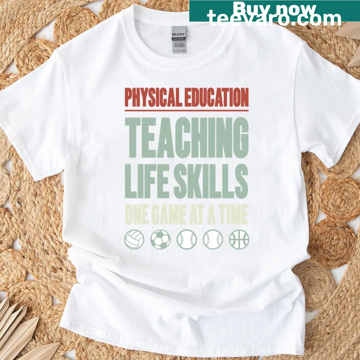 Physical education teacher T-shirt with life skills theme — on a men's t-shirt