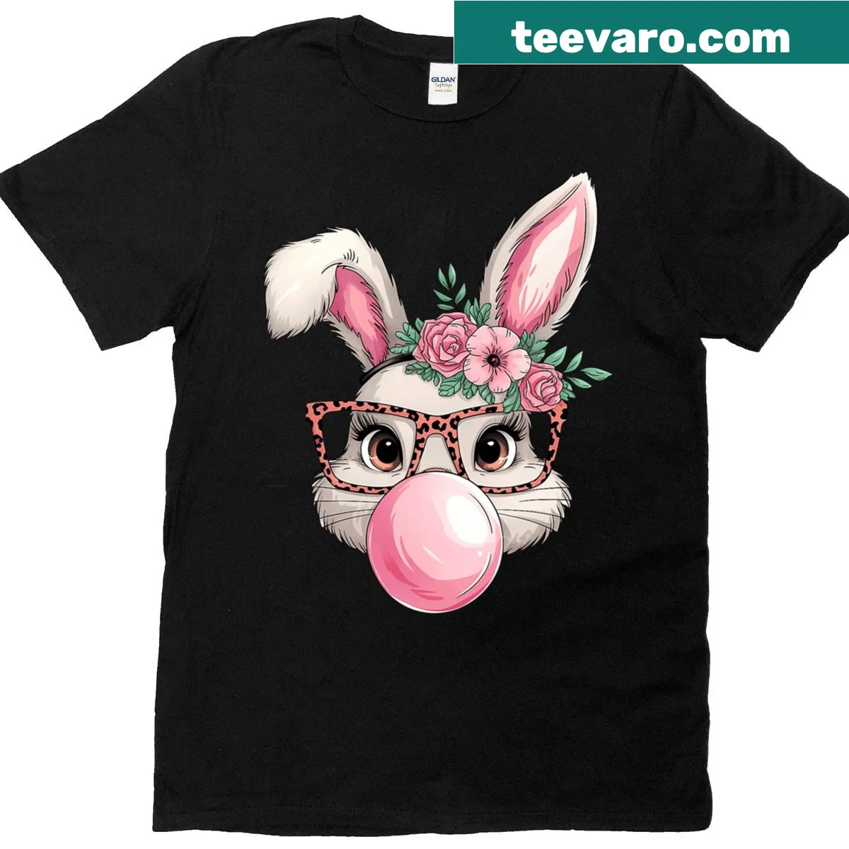 Cute cartoon bunny graphic T-shirt for girls celebrating Easter. — on a men's t-shirt