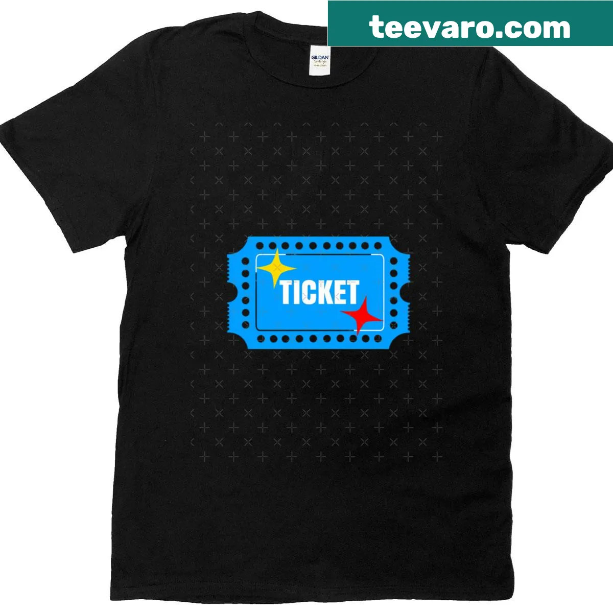 Vintage movie ticket style graphic on a T-shirt — on a men's t-shirt