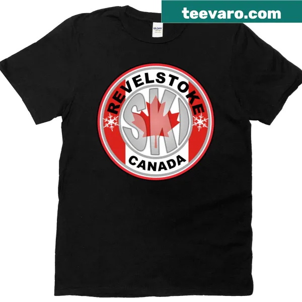 Illustrative Revelstoke ski graphic on a travel-themed t-shirt