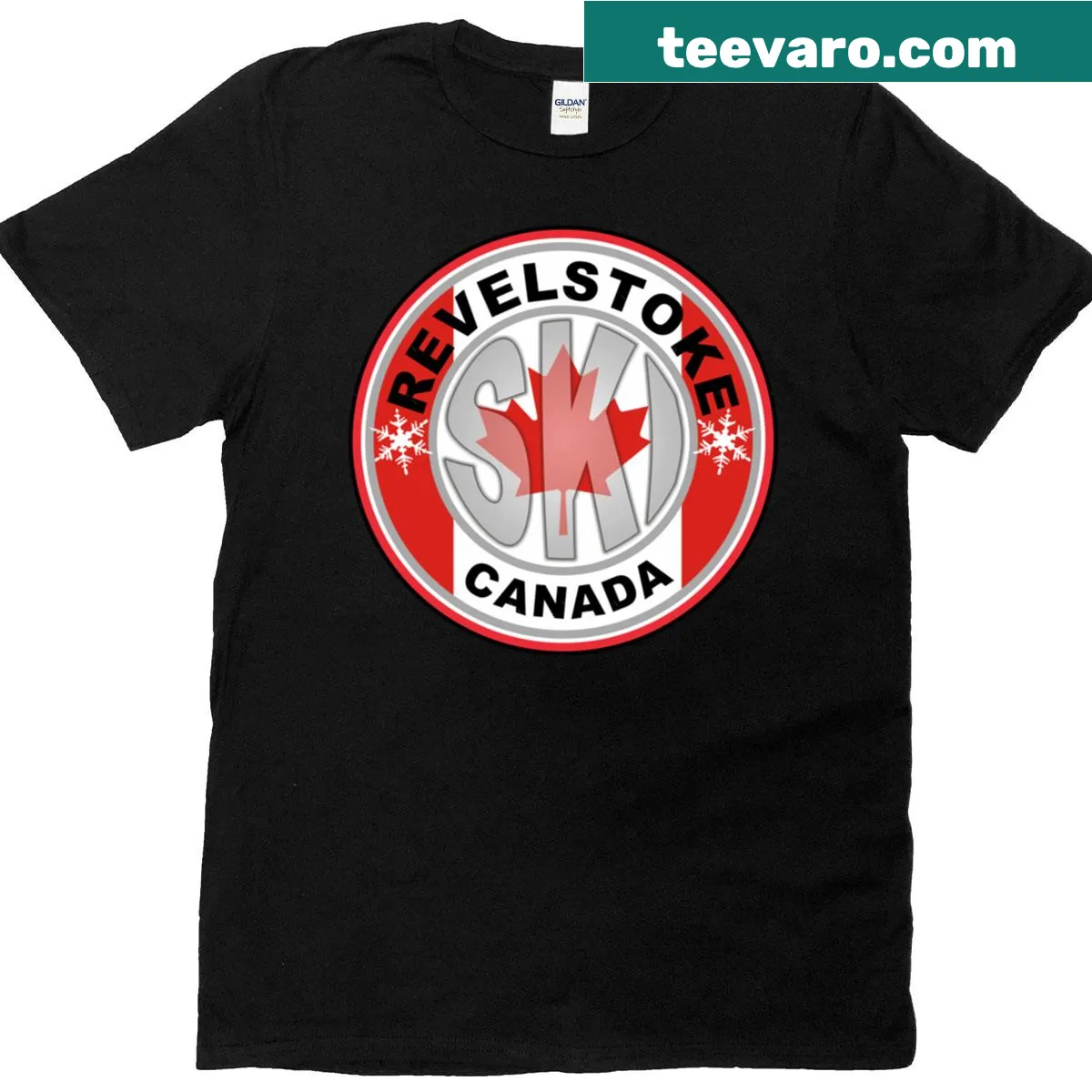 Illustrative Revelstoke ski graphic on a travel-themed t-shirt — on a men's t-shirt
