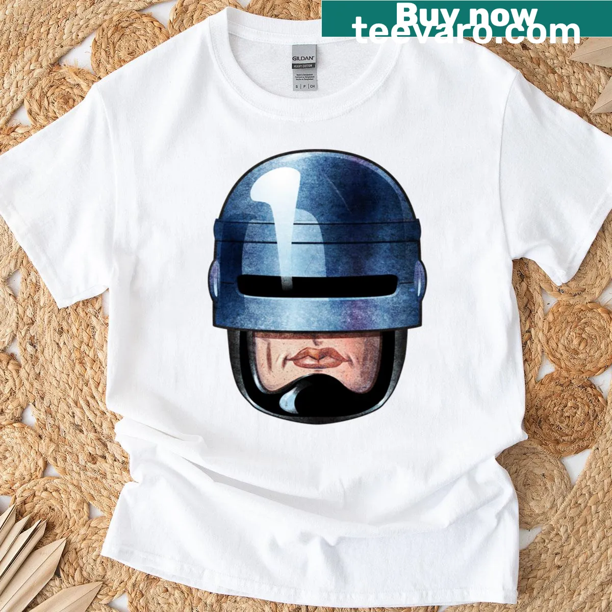 Bold Robocop Lives Long T-shirt with edgy typography — on a men's t-shirt