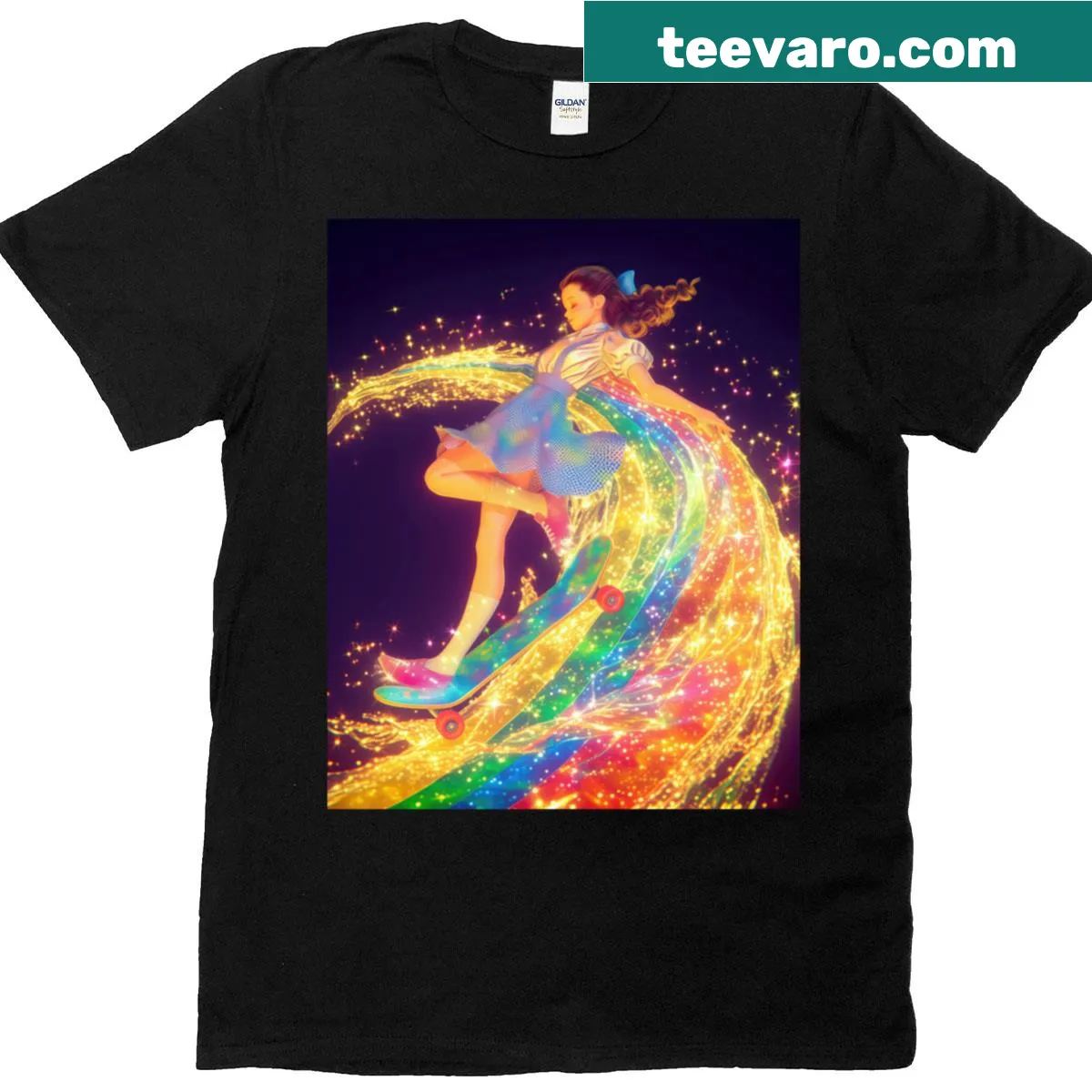 Playful t-shirt with whimsical graphics and tricks theme — on a men's t-shirt