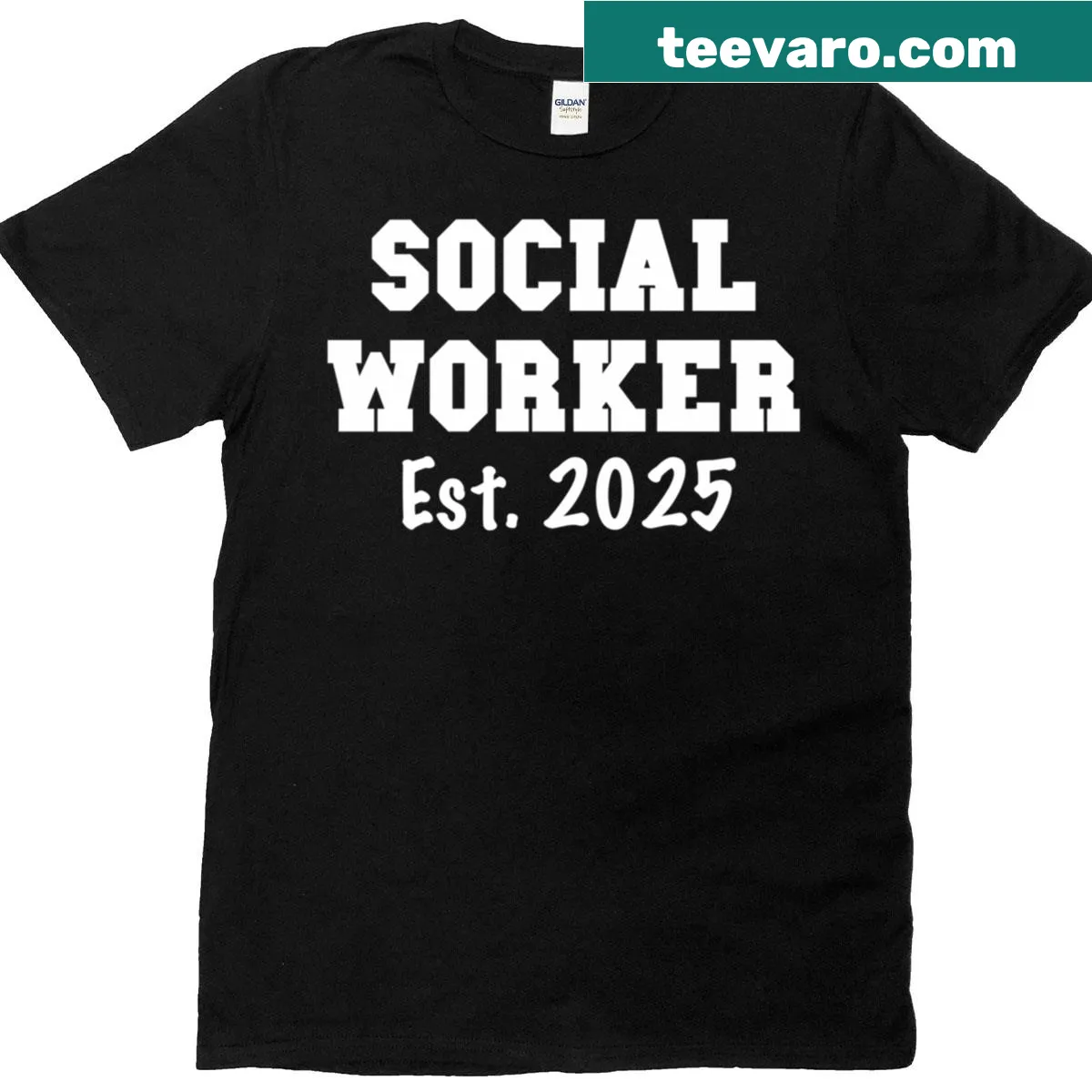 Graduation t-shirt for social workers with 'Social Worker Est 2025' text — on a men's t-shirt