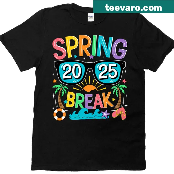 Vintage t-shirt with sunglasses graphic celebrating spring break 2025